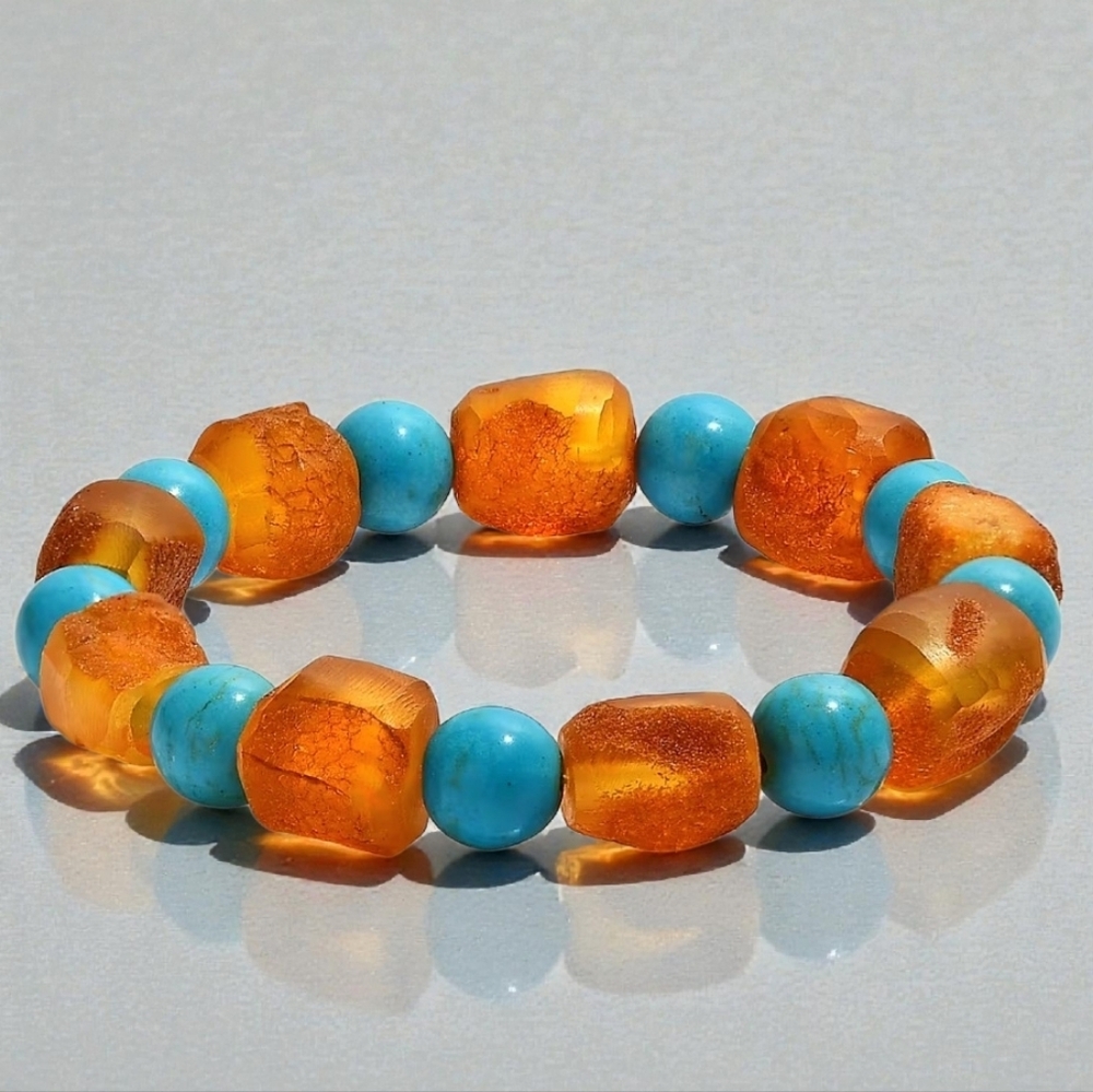 Baltic Amber and Magnesite Stretch Bracelet 10MM